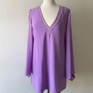 Marciano Lavender Chiffon Mini Dress | Cold Shoulder Split Sleeve | M